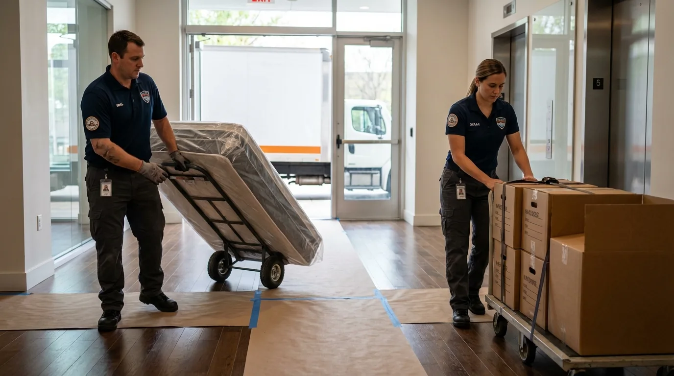 Professional apartment movers loading elevator in Saint Maries, ID